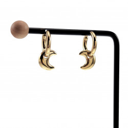∅18mm Oorbellen Dames - Verguld RVS Oorringen met Halve Maan Hanger