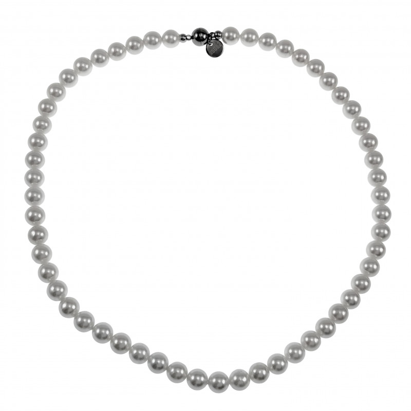 47cm x 8mm Ketting Dames - Choker - RVS - Gebroken Witte Natuurlijke Schelp Parelsketting - Halsketting
