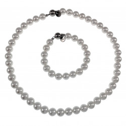 47cm x 10mm Ketting Dames - Choker - RVS - Gebroken Witte Natuurlijke Schelp Parelsketting - Halsketting