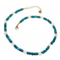 Verguld RVS  Natuurlijke Turquoise Stenen Ketting 42cm 47cm - Unisex