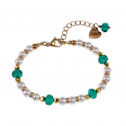 18cm Tot 22cm Armband Dames- Verguld RVS - Groene Oostenrijkse Kristalkralen - Witte kristallen Parelkralenarmband - Verstelbaar
