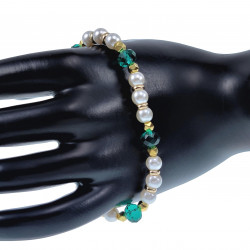 18cm Tot 22cm Armband Dames- Verguld RVS - Groene Oostenrijkse Kristalkralen - Witte kristallen Parelkralenarmband - Verstelbaar