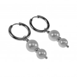 ∅19mm x 2,5mm Oorbellen Dames - Gepolijst RVS - Oorringen met Schelpparels Hanger