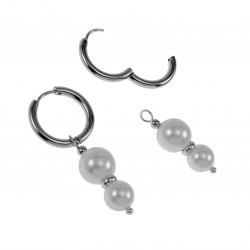 ∅19mm x 2,5mm Oorbellen Dames - Gepolijst RVS - Oorringen met Schelpparels Hanger