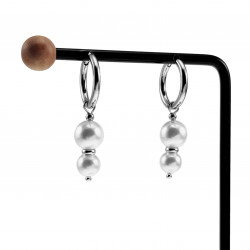 ∅19mm x 2,5mm Oorbellen Dames - Gepolijst RVS - Oorringen met Schelpparels Hanger