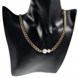 45cm tot 50cm Ketting Dames - Choker - Verguld RVS - Cubaanse Schakelsketting met Schelpparels - Halsketting - Verstelbaar