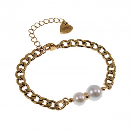 Dames Verguls RVS Cubaanse Schakelsarmband met Schelpparels Verstelbaar