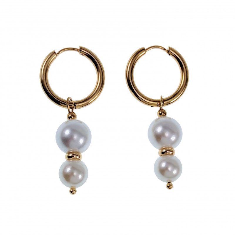 ∅19mm x 2,5mm Oorbellen Dames - Verguld RVS - Oorringen met Schelpparels Hanger