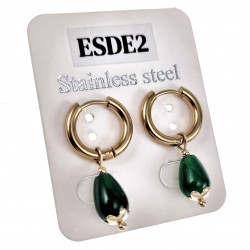 ∅15mm Oorbellen Dames - Verguld RVS Oorringen met Groen Druppelhangers