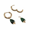 ∅15mm Oorbellen Dames - Verguld RVS Oorringen met Groen Druppelhangers