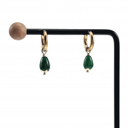 ∅15mm Oorbellen Dames - Verguld RVS Oorringen met Groen Druppelhangers