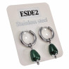 ∅15mm Oorbellen Dames - Gepolijst RVS Oorringen met Groen Druppelhangers