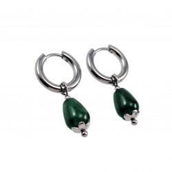 ∅15mm Oorbellen Dames - Gepolijst RVS Oorringen met Groen Druppelhangers