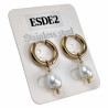 ∅15mm Oorbellen Dames - Verguld RVS Oorringen met Witte Druppelhangers