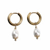 ∅15mm Oorbellen Dames - Verguld RVS - Oorringen met Witte Druppelhangers