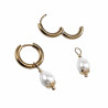 ∅15mm Oorbellen Dames - Verguld RVS Oorringen met Witte Druppelhangers