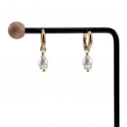 ∅15mm Oorbellen Dames - Verguld RVS Oorringen met Witte Druppelhangers