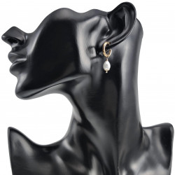 ∅15mm Oorbellen Dames - Verguld RVS Oorringen met Witte Druppelhangers