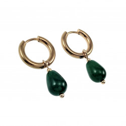 Dames - Verguld RVS Oorringen met Groen Druppelhangers ∅15mm x 2,5mm