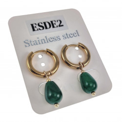 Dames - Verguld RVS Oorringen met Groen Druppelhangers ∅15mm x 2,5mm