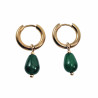 Dames - Verguld RVS Oorringen met Groen Druppelhangers ∅15mm x 2,5mm