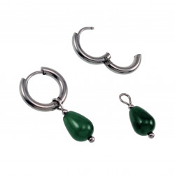 Dames Gepolijst RVS Oorringen met Groen Druppelhangers ∅15mm x 2,5mm