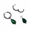 Dames Gepolijst RVS Oorringen met Groen Druppelhangers ∅15mm x 2,5mm