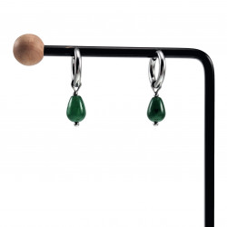 Dames Gepolijst RVS Oorringen met Groen Druppelhangers ∅15mm x 2,5mm