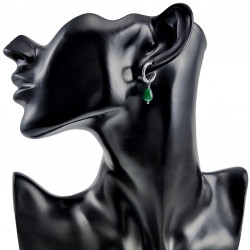 Dames Gepolijst RVS Oorringen met Groen Druppelhangers ∅15mm x 2,5mm