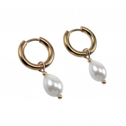Dames - Verguld RVS Oorringen met Witte Druppelhangers ∅15mm x 2,5mm
