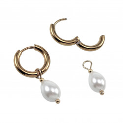 Dames - Verguld RVS Oorringen met Witte Druppelhangers ∅15mm x 2,5mm
