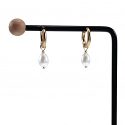 Dames - Verguld RVS Oorringen met Witte Druppelhangers ∅15mm x 2,5mm