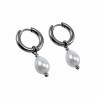 ∅15mm x 2,5mm Oorbellen Dames - Gepolijst RVS - Oorringen met Witte Druppelhangers
