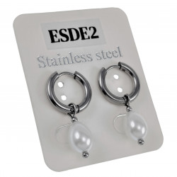 ∅15mm x 2,5mm Oorbellen Dames - Gepolijst RVS - Oorringen met Witte Druppelhangers