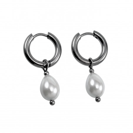 Dames Gepolijst RVS Oorringen met Witte Druppelhangers ∅15mm x 2,5mm