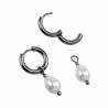 ∅15mm x 2,5mm Oorbellen Dames - Gepolijst RVS - Oorringen met Witte Druppelhangers