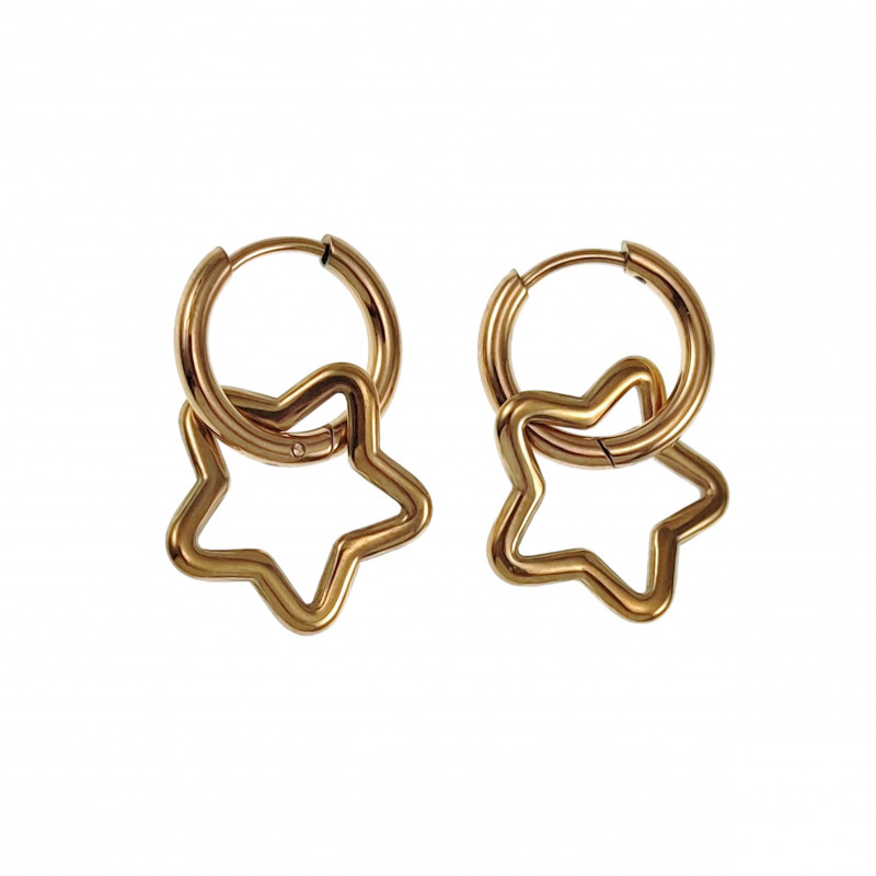 Dames Verguld RVS Oorringen met Asymmetrische Sterhanger ∅14mm x 2mm Dames Verguld RVS Oorringen met Asymmetrische Sterhanger ∅14mm x 2mm
