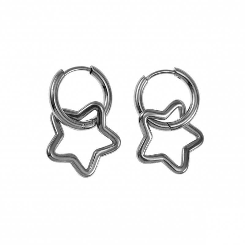 Dames RVS Oorringen met Asymmetrische Sterhanger ∅14mm x 2mm Dames RVS Oorringen met Asymmetrische Sterhanger ∅14mm x 2mm
