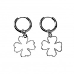 ∅14mm x 2mm Oorbellen Dames - Gepolijst RVS - Oorringen met Klavertje Vier Hanger