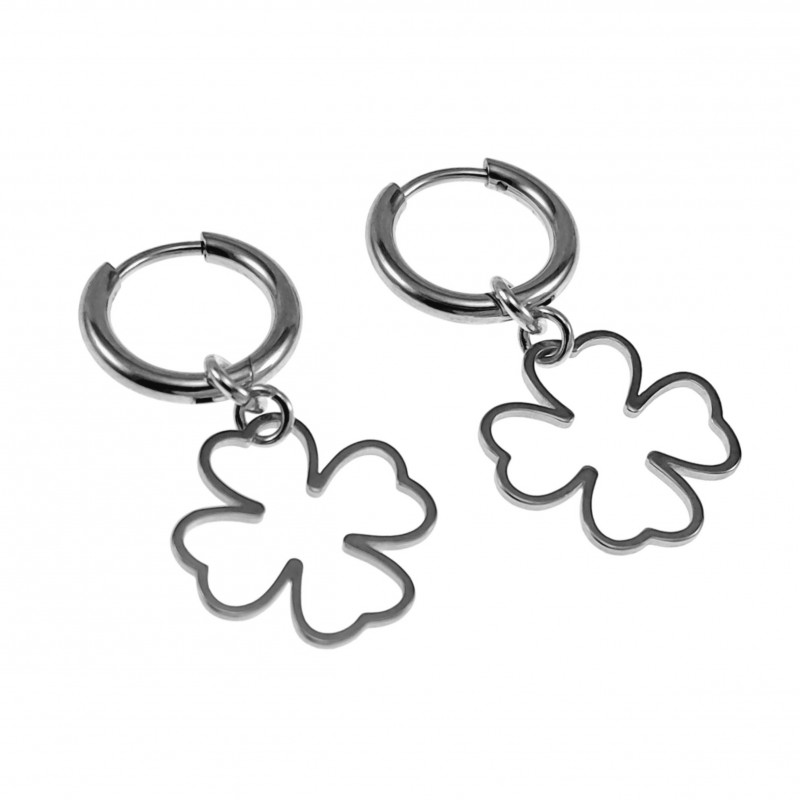 Dames Gepolijst RVS Oorringen met Klavertje Vier Hanger ∅14mm x 2mm Dames Gepolijst RVS Oorringen met Klavertje Vier Hanger ∅14mm x 2mm