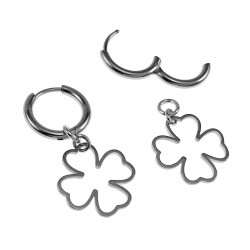 ∅14mm x 2mm Oorbellen Dames - Gepolijst RVS - Oorringen met Klavertje Vier Hanger