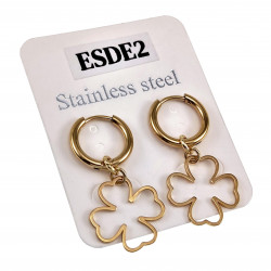Dames Verguld RVS Oorringen met Klavertje Vier Hanger ∅14mm x 2mm