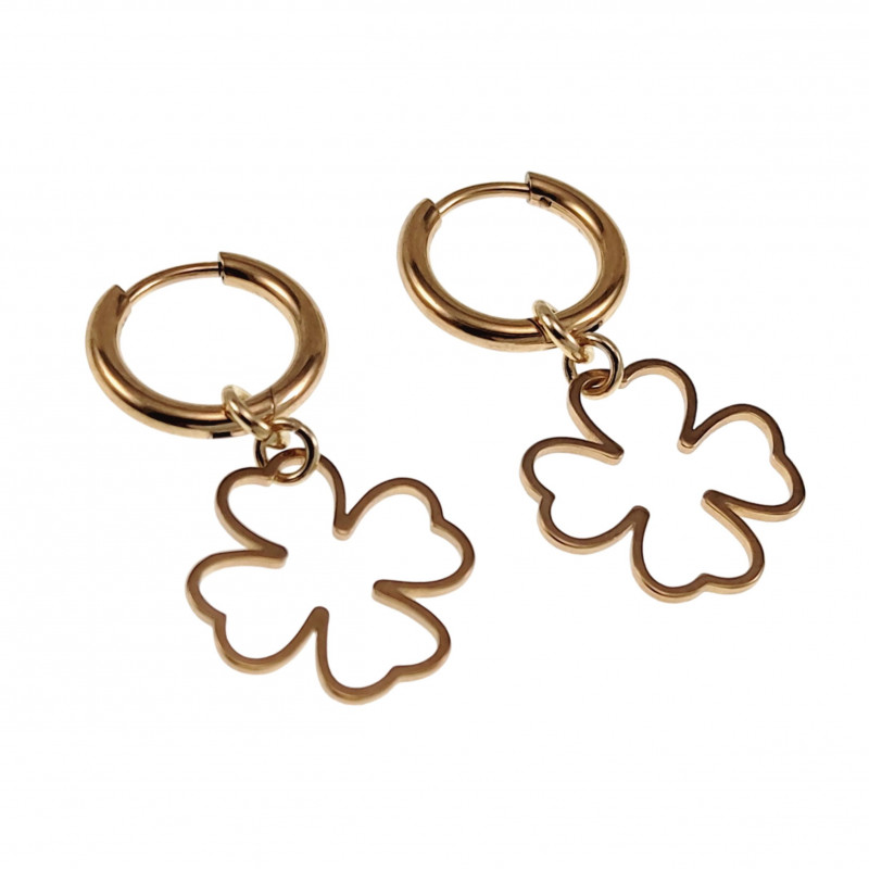 Dames Verguld RVS Oorringen met Klavertje Vier Hanger ∅14mm x 2mm Dames Verguld RVS Oorringen met Klavertje Vier Hanger ∅14mm x 2mm