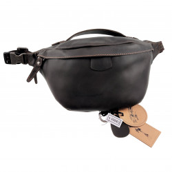 Grote Heuptasje Unisex - Zwart-Bruin Rundleer - Informal Crossbodytas