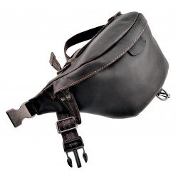 Grote Heuptasje Unisex - Zwart-Bruin Rundleer - Informal Crossbodytas