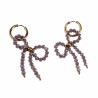 ∅19mm x 2,5mm Oorbellen Dames - Verguld RVS - Paarse Strik Bungelende Oorbellen - Oorringen met Hanger