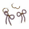 ∅19mm x 2,5mm Oorbellen Dames - Verguld RVS - Paarse Strik Bungelende Oorbellen - Oorringen met Hanger