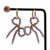 ∅19mm x 2,5mm Oorbellen Dames - Verguld RVS - Paarse Strik Bungelende Oorbellen - Oorringen met Hanger