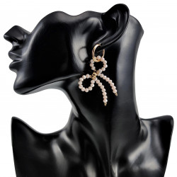 ∅19mm x 2,5mm Oorbellen Dames - Verguld RVS - Lichte Perzikkleur Strik Bungelende Oorbellen - Oorringen met Hanger
