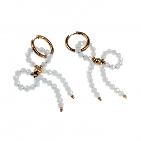 Oorbellen Dames - Verguld RVS - Gebroken Witte Strik Bungelende Oorbellen